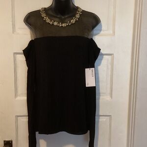 Bailey 44 Black Top with Jewel Neckline